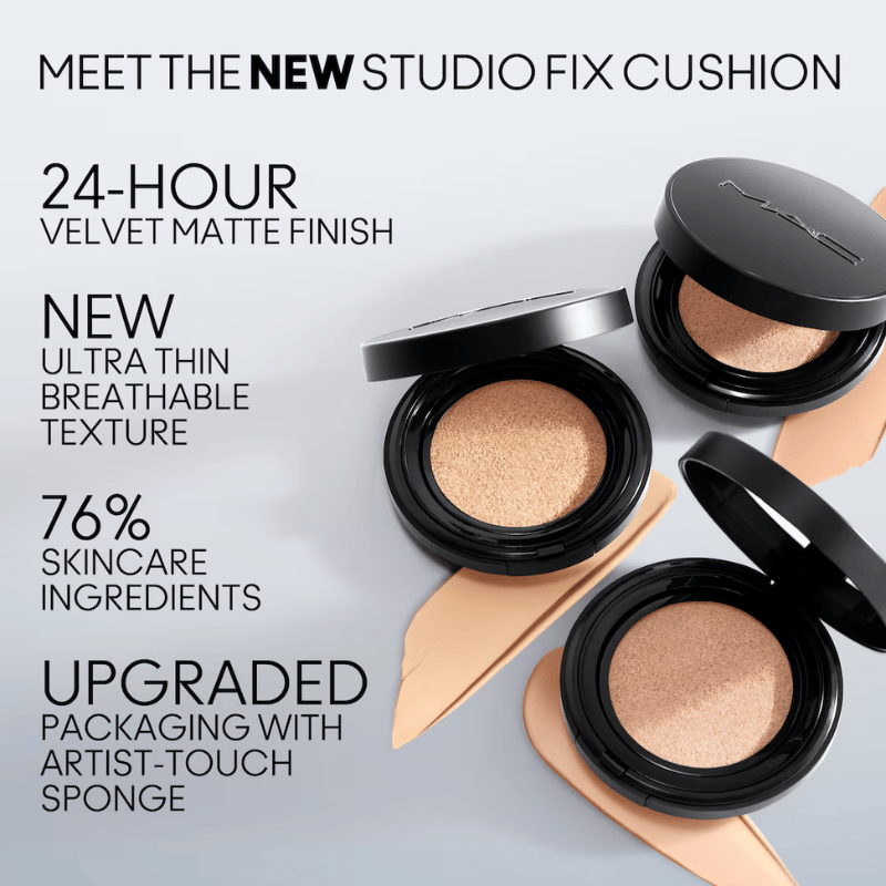 MAC Studio Fix Longwear Cushion Foundation có cải tiến trong thiết kế với miếng mút dạng bọt biển giúp kem dễ dàng thẩm thấu vào da. 